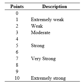 Subjective perception of effort scale from 0 to 10 points (Borg, 1982)