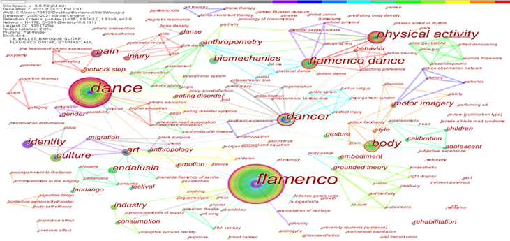 The co-occurrence network of keywords in the flamenco dance research